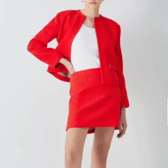 Theory Skirt Mini High Waisted Cotton Tweed Side Zip Lined Grenadine Red 8 NWT - Picture 3 of 16